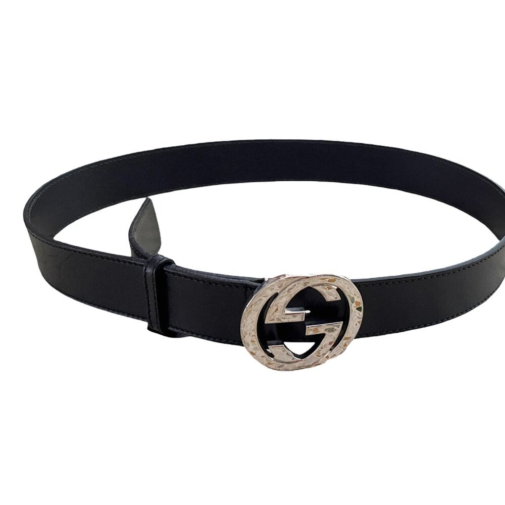 Gucci black leather classic GG silver buckle size 44
